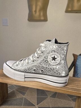 Converse CTAS Lift High Top Platform Sneakers Silver Leopard